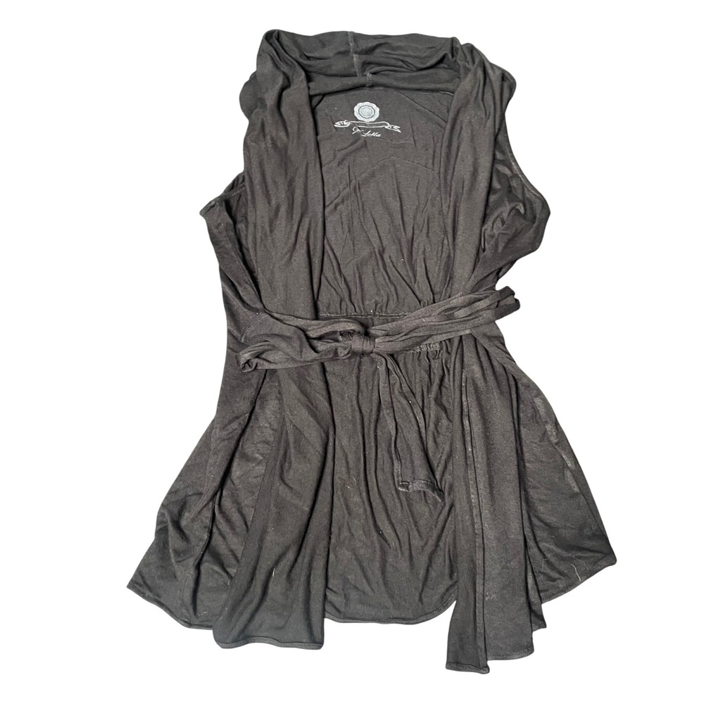 Deletta Anthropologie Black Hooded Sleeveless Cardigan Tie Waist Vest XS